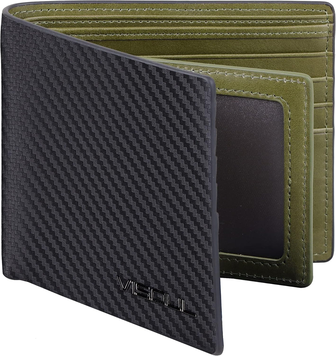VISOUL Leder Geldbörse Herren mit ID-Fenster & RFID Schutz I Echtleder Geldbeutel für Männer I Porte