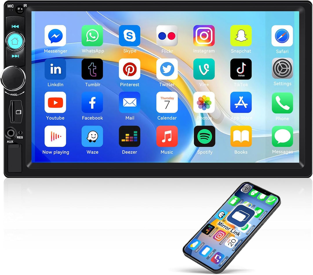 【2025 Upgrade】 Camecho Doppel DIN Autoradio Bluetooth 7 Zoll BildschirmTouchscreen MP5 Player USB/SD