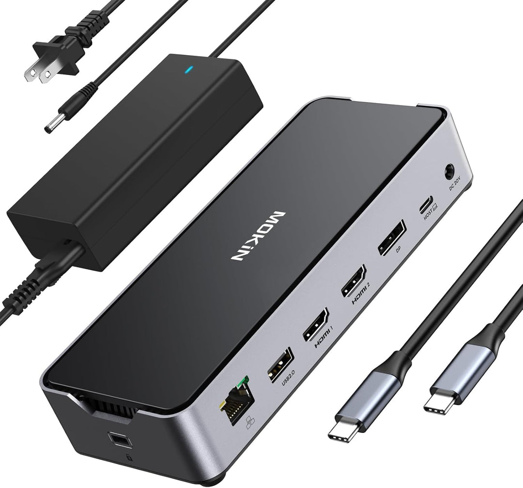 USB C Docking Station 3 Monitors, Triple Display Dock mit 2 HDMI DP 4K@144Hz, 15 in 1 Laptop Docking
