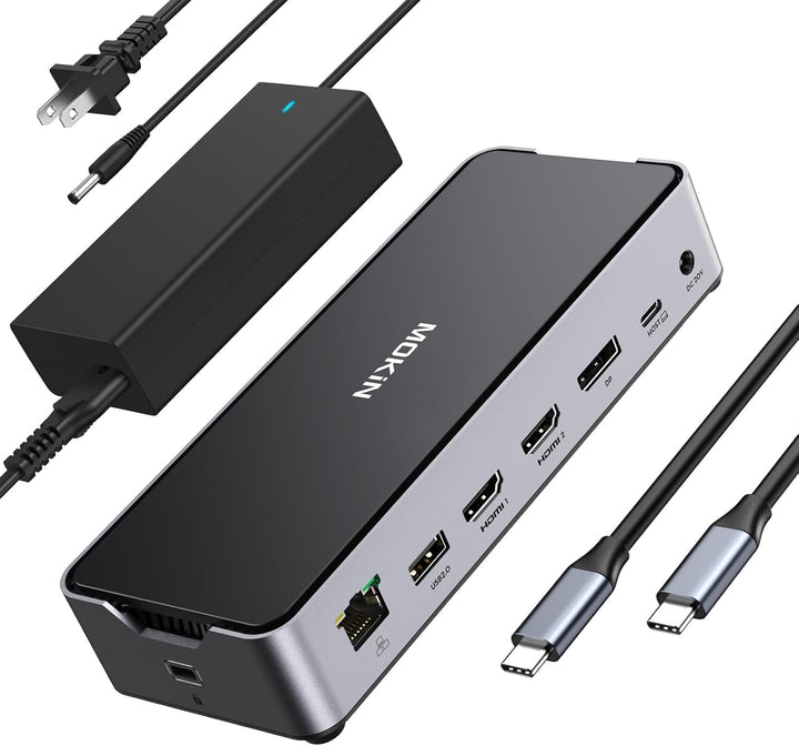 USB C Docking Station 3 Monitors, Triple Display Dock mit 2 HDMI DP 4K@144Hz, 15 in 1 Laptop Docking