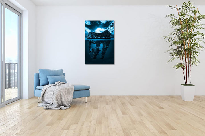 deyoli tropische Totenkopf Insel Format 80x60 Effekt: Monocrome Blau als Leinwandbild, Motiv fertig