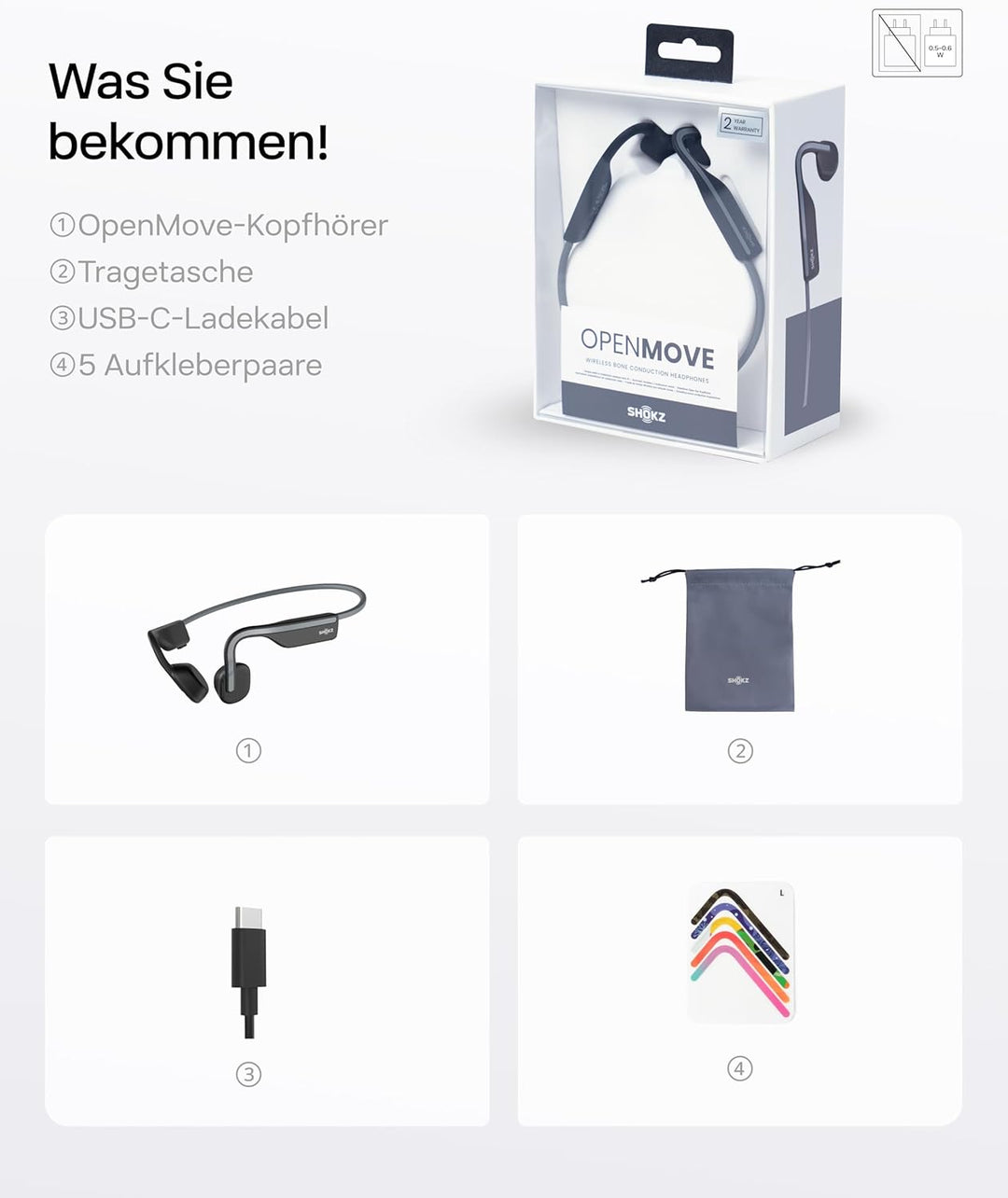 SHOKZ OpenMove Bluetooth Kabellos Kopfhörer, Knochenschall Bone Conduction Wireless Headset, Wasserd