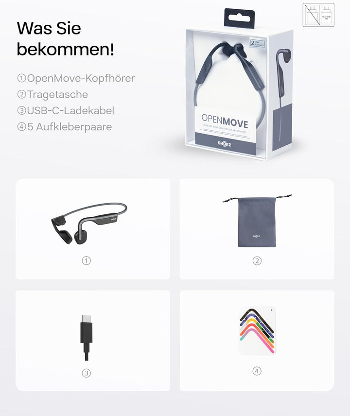 SHOKZ OpenMove Bluetooth Kabellos Kopfhörer, Knochenschall Bone Conduction Wireless Headset, Wasserd
