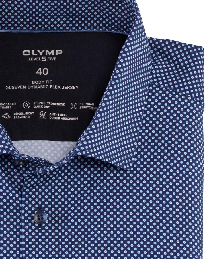 OLYMP Herren Businesshemd Kurzarm Level Five 24/Seven,Body fit,Modern Kent 37 Bleu 11, 37 Bleu 11