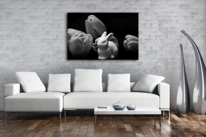 deyoli süsses Porzellan Häschen Format: 80x60 Effekt: Schwarz/Weiss als Leinwand, Motiv fertig gerah
