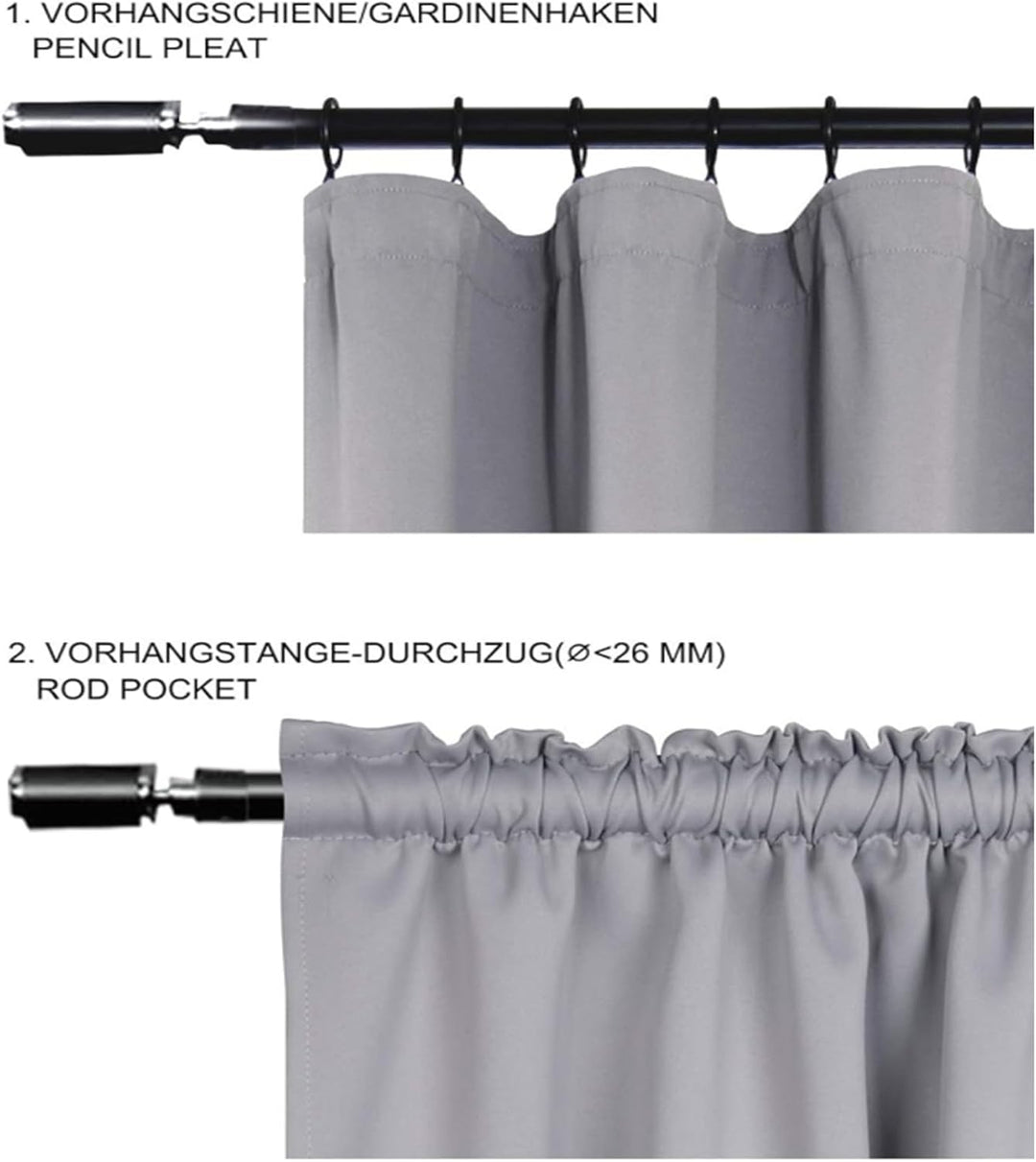 WOLTU 2er Set Gardinen Vorhang Blickdicht Kräuselband für Schiene, 250 g/m² Schwere Verdunklungsvorh