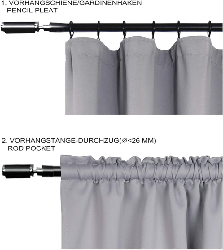 WOLTU 2er Set Gardinen Vorhang Blickdicht Kräuselband für Schiene, 250 g/m² Schwere Verdunklungsvorh