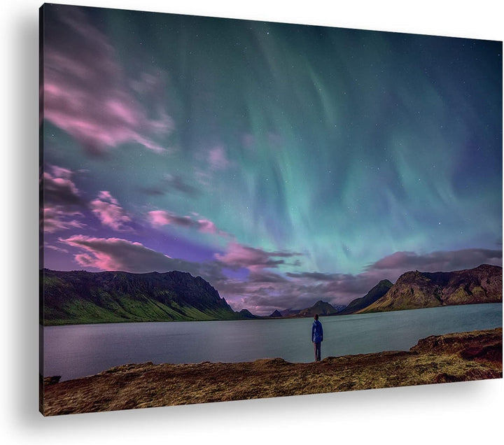 deyoli mystische Nordlichter am Abendhimmel Format: 100x70 als Leinwandbild, Motiv fertig gerahmt au