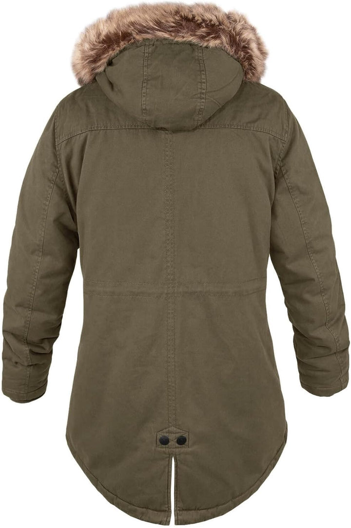 bw-online-shop Ladies Fishtail Winterparka mit Teddyfutter Parka Jacke Wintermantel S Oliv, S Oliv