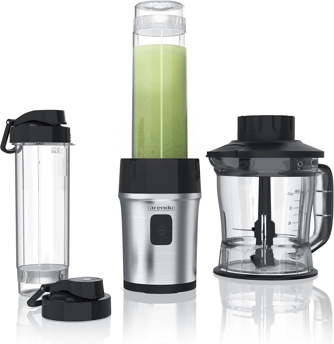 Arendo - Standmixer to Go - Zerkleinerer - Smoothie Maker Edelstahl - 1,2l Fassungsvermögen inkl. 2x