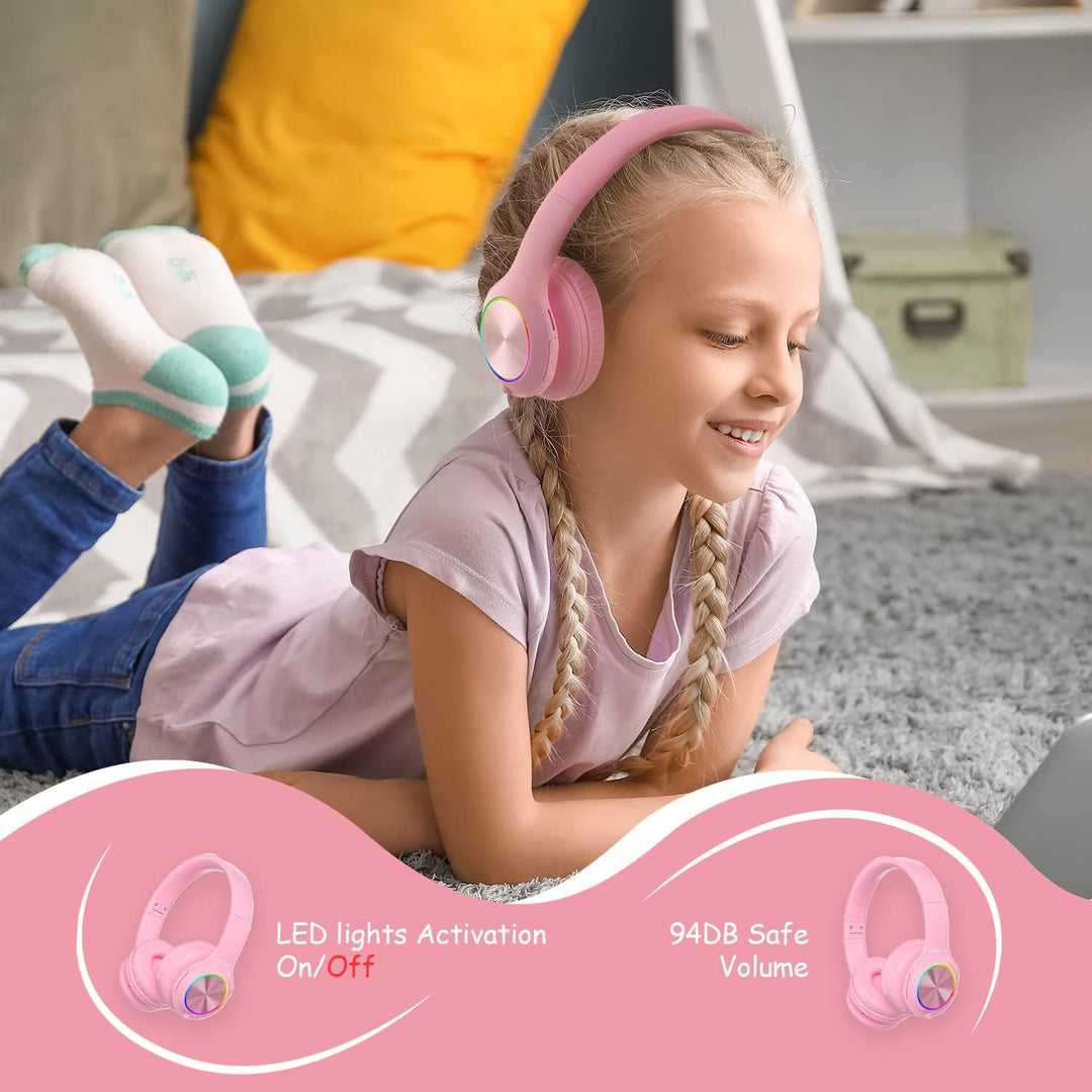 PowerLocus Kinderkopfhörer Bluetooth, Kinder Kopfhörer Kabellos mit LED-Leuchten und 94DB Lautstärke