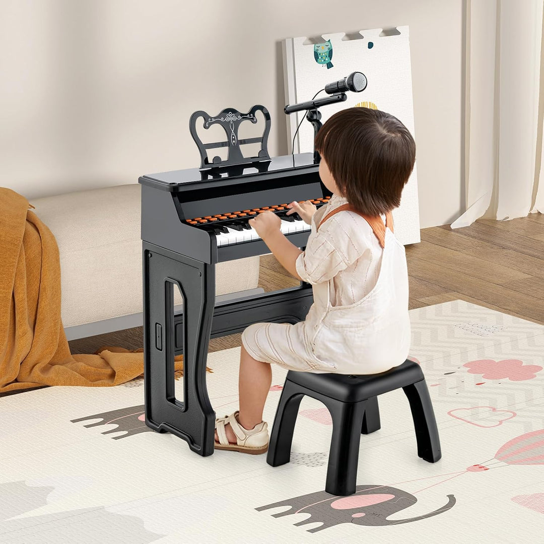 COSTWAY 37-Tasten Kinder Keyboard, elektronisches Kinderklavier mit Hocker, verstellbarem Mikrofon &