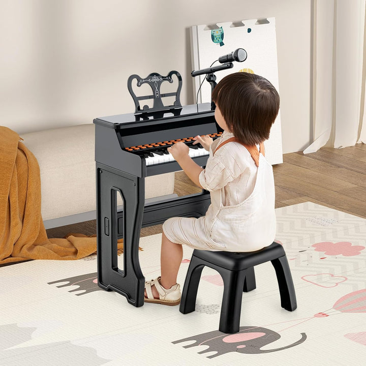 COSTWAY 37-Tasten Kinder Keyboard, elektronisches Kinderklavier mit Hocker, verstellbarem Mikrofon &