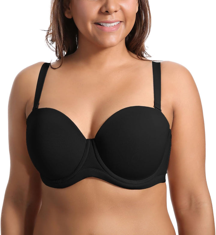 DELIMIRA Damen Trägerloser BH Grosse Grössen - Bügel BH mit Geformte Cups 70B Schwarz, 70B Schwarz