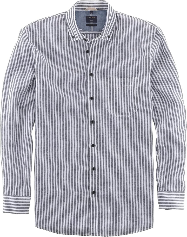 OLYMP Herren Freizeithemd Langarm Casual,Streifen,modern fit,Button-Down-Kragen S Marine 18, S Marin