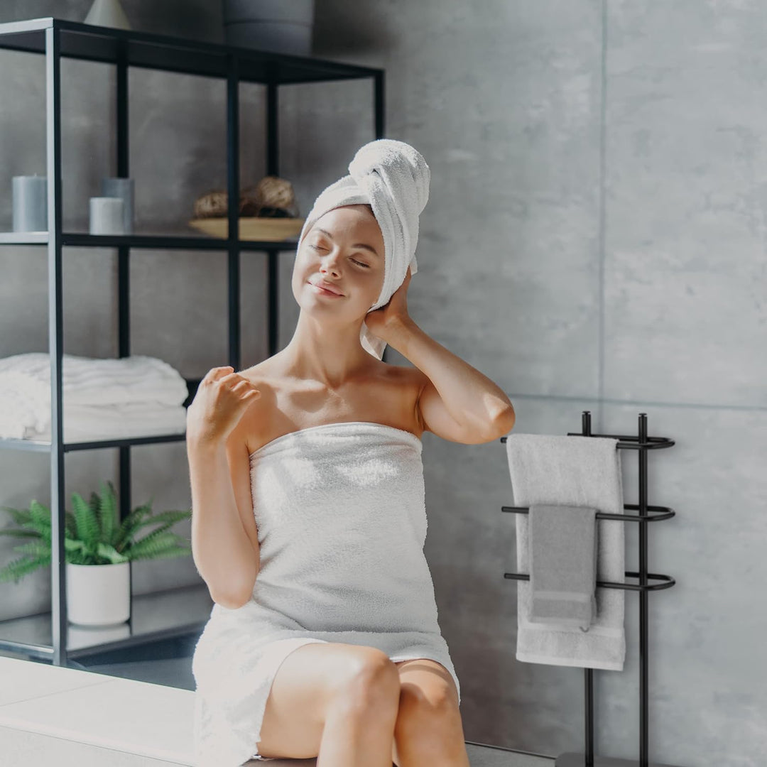 Relaxdays Handtuchständer, 3 Stangen, Metall, HxBxT 83 x 39 x 18 cm, Kleiderablage stehend, Duschtuc