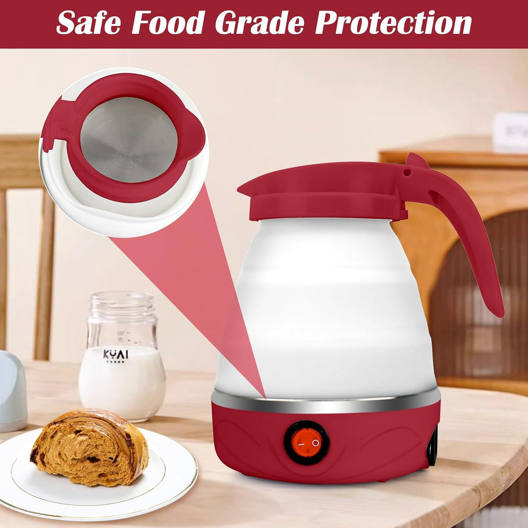 RANJIMA Faltbarer Wasserkessel, 0,6 L Mini Wasserkocher Faltbar Silikon-Camping-Wasserkessel Tragbar