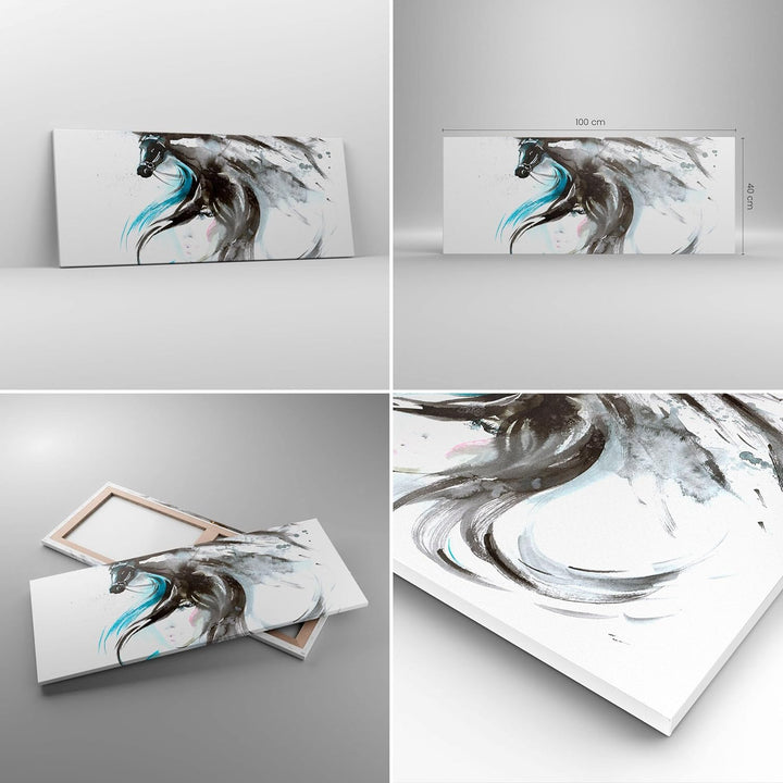 Panorama Bilder auf Leinwand 100x40cm Leinwandbild Pferd Streifen Hengst Laufen Gross Wanddeko Bild