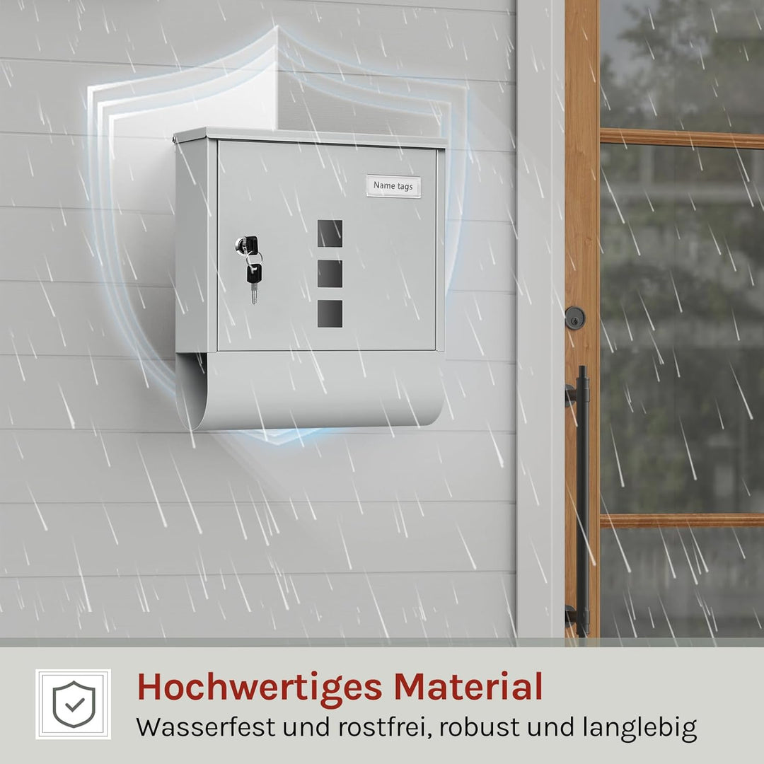 WOLTU Briefkasten Postkasten mit Zeitungsfach Sichtfenstern Namensschild, Wandbriefkasten abschliess