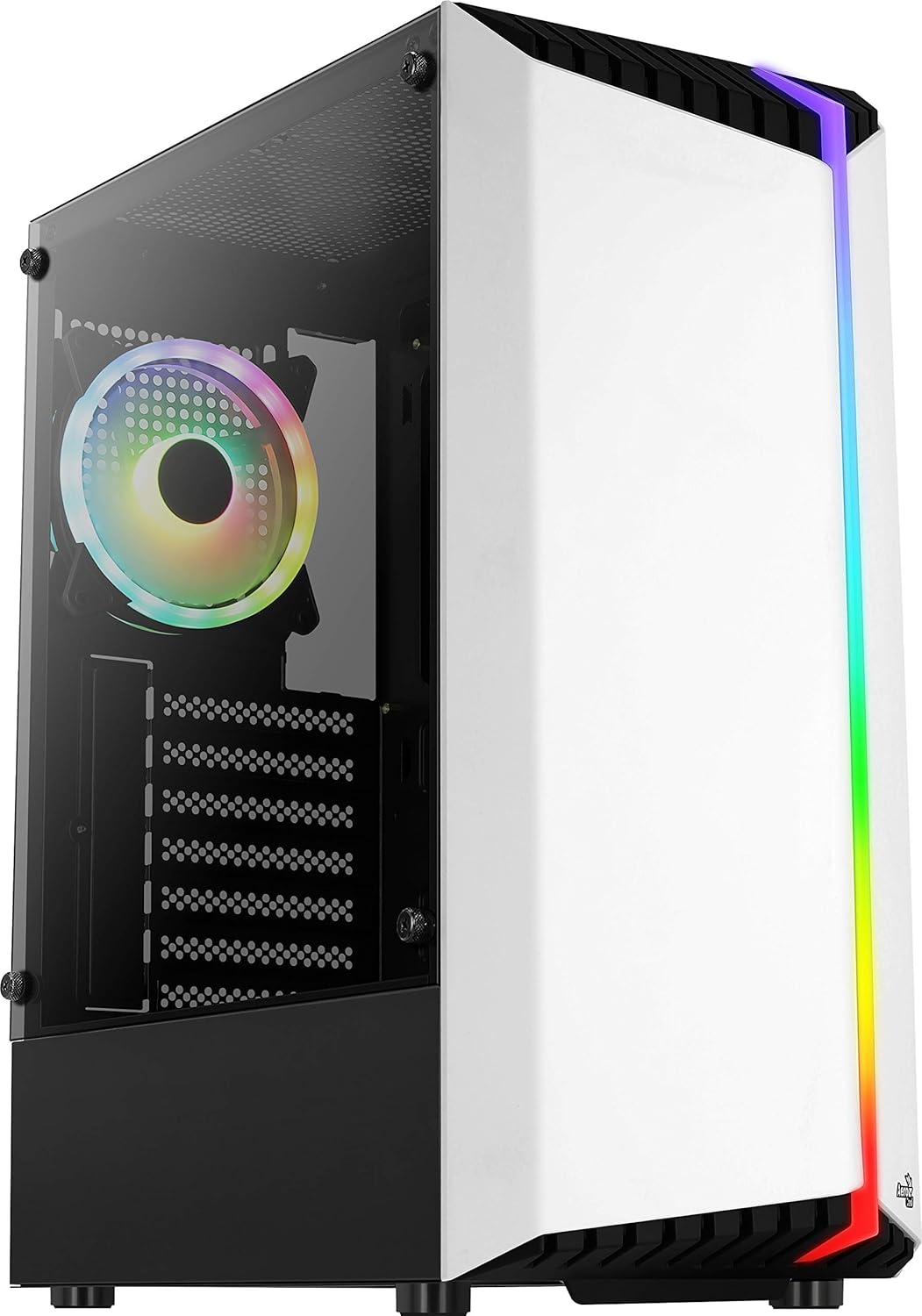 AeroCool BIONICV2WH Weiss, RGB Gaming PC-Gehäuse, Gehärtetes Glas + RGB-Lüfter Weiss BIONICV2, Weiss