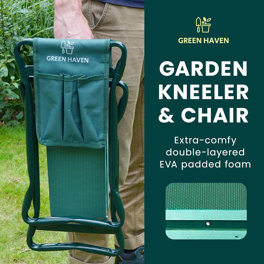 Green Haven Robuster Garten-Kniebank mit Griffen und Werkzeugtasche – vielseitig verwendbar, faltbar