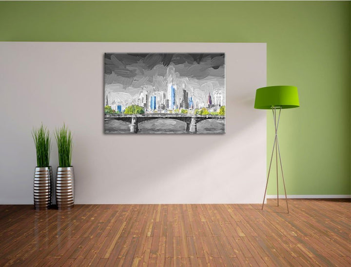 herrliche Skyline von Frankfurt am Main Format: 100x70 auf Leinwand, XXL riesige Bilder fertig gerah