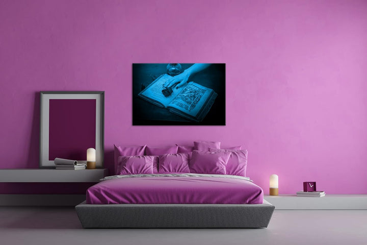 deyoli Rote Rose auf einem Antiken Buch Format 80x60 Effekt: Monocrome Blau als Leinwandbild, Motiv