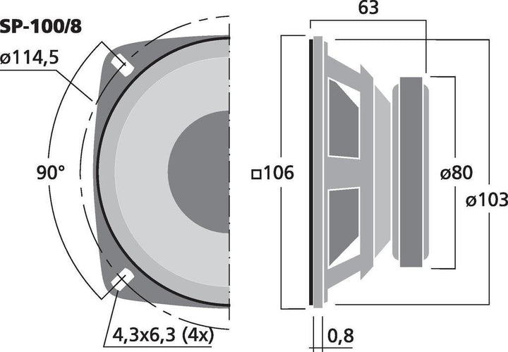 MONACOR SP-100/8 Hi-Fi Tiefmitteltöner, Bass Speaker mit stabiler Papiermembran, hochwertiger Alu-Sp