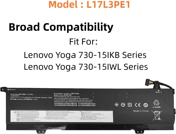 PUGASR L17L3PE0 L17C3PE0 Laptop Akku Kompatibel mit Lenovo Yoga 730-15IKB 730-15IWL Series Notebook