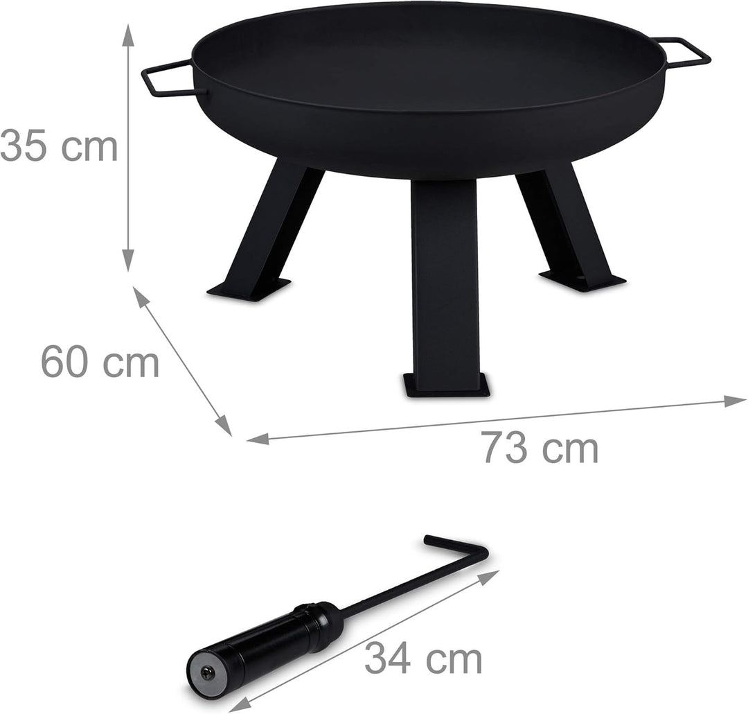 Relaxdays Feuerschale Durchmesser 60 cm, inkl. Schürhaken, Garten & Terrasse Feuerstelle, rund, Feue