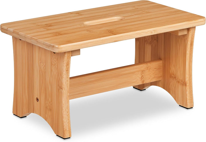 Relaxdays Hocker Bambus, Fussbänkchen, mit Griffaussparung, HBT: 20,5 x 40 x 22 cm, Kleiner Fusshock