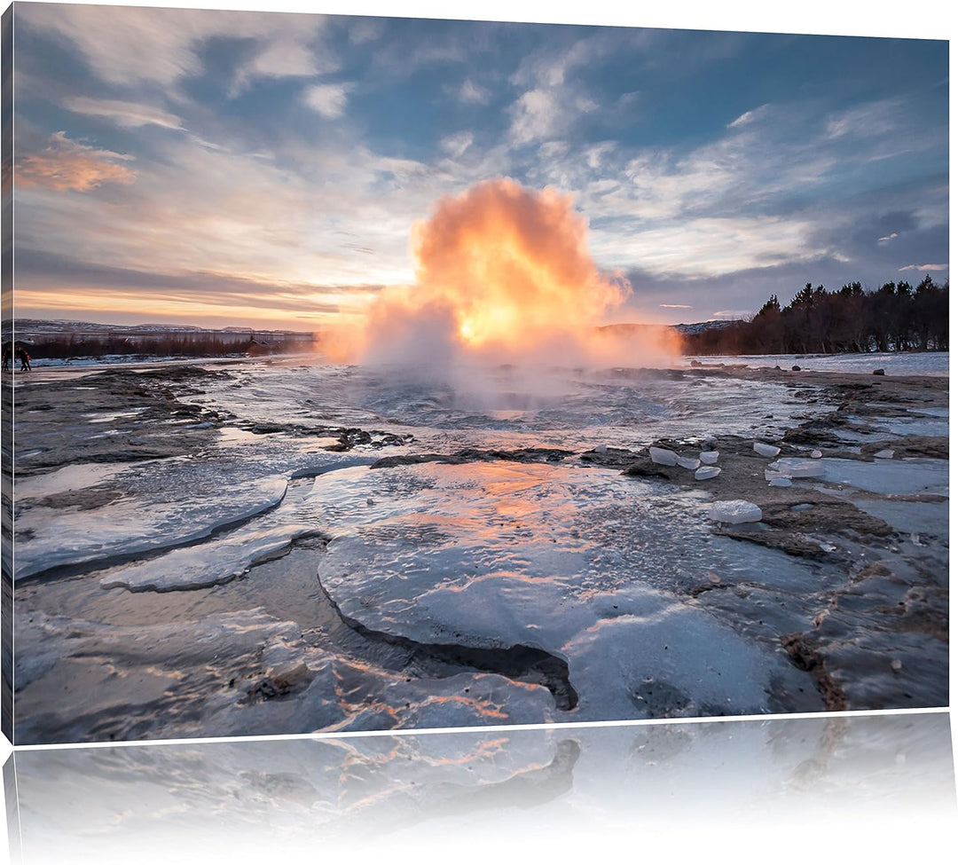 Heisse Quelle in Island, Format: 100x70 auf Leinwand, XXL riesige Bilder fertig gerahmt mit Keilrahm