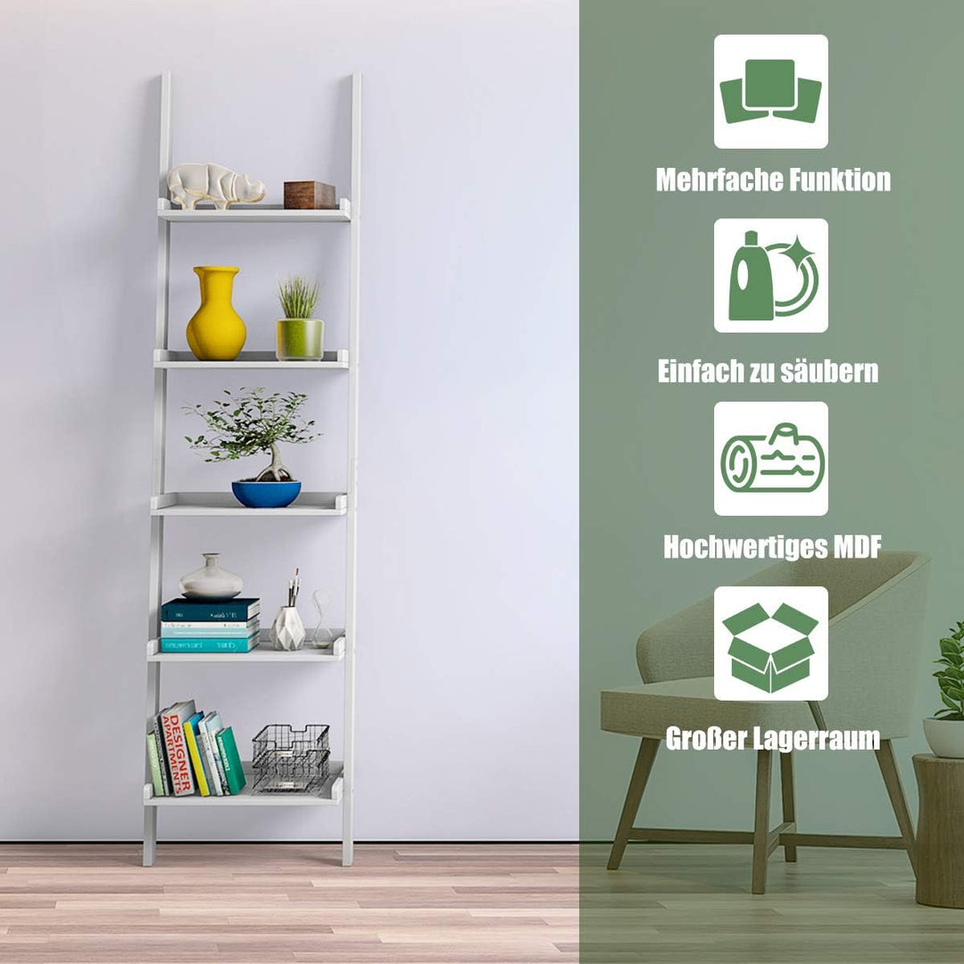 COSTWAY Leiterregal mit 5 Ebenen, Bücherregal aus Holz, Standregal Treppenregal Pflanzenregal Holzre