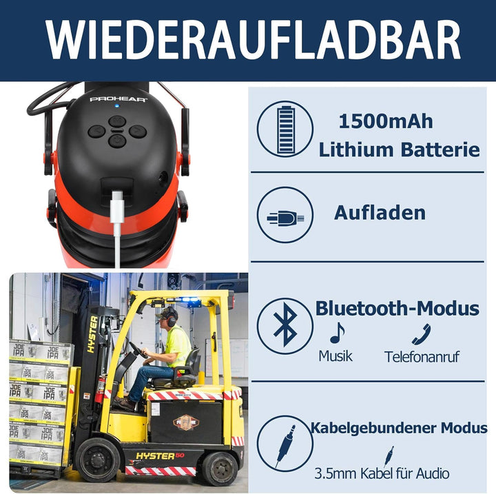 037 Gehörschutz mit Bluetooth, BT 5.3-Technologie Kopfhörer mit Eingebautem Mikrofon und Lärmreduzie