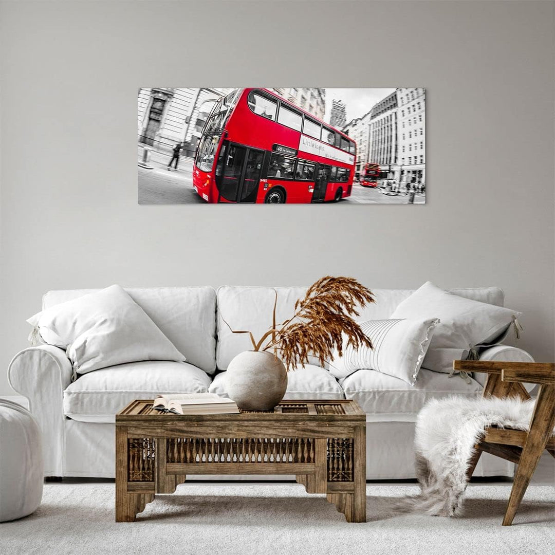 Panorama Bilder auf Leinwand 100x40cm Leinwandbild Bus London Reise Tourismus Gross Wanddeko Bild Sc