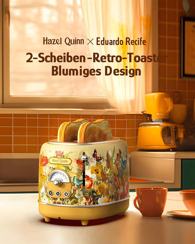 Hazel Quinn Retro 2 Scheiben Toaster, Edelstahl, Vintage Toaster, 6 variable einstellbare Bräunungss