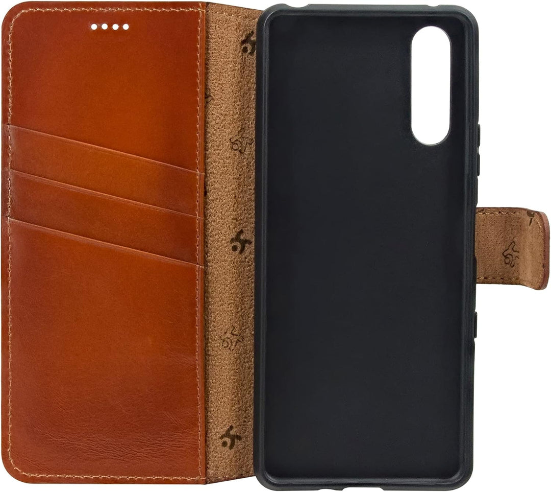 Suncase Book-Style Hülle kompatibel mit Sony Xperia 10 III 3 (2021) Leder Tasche (Slim-Fit) Lederhül