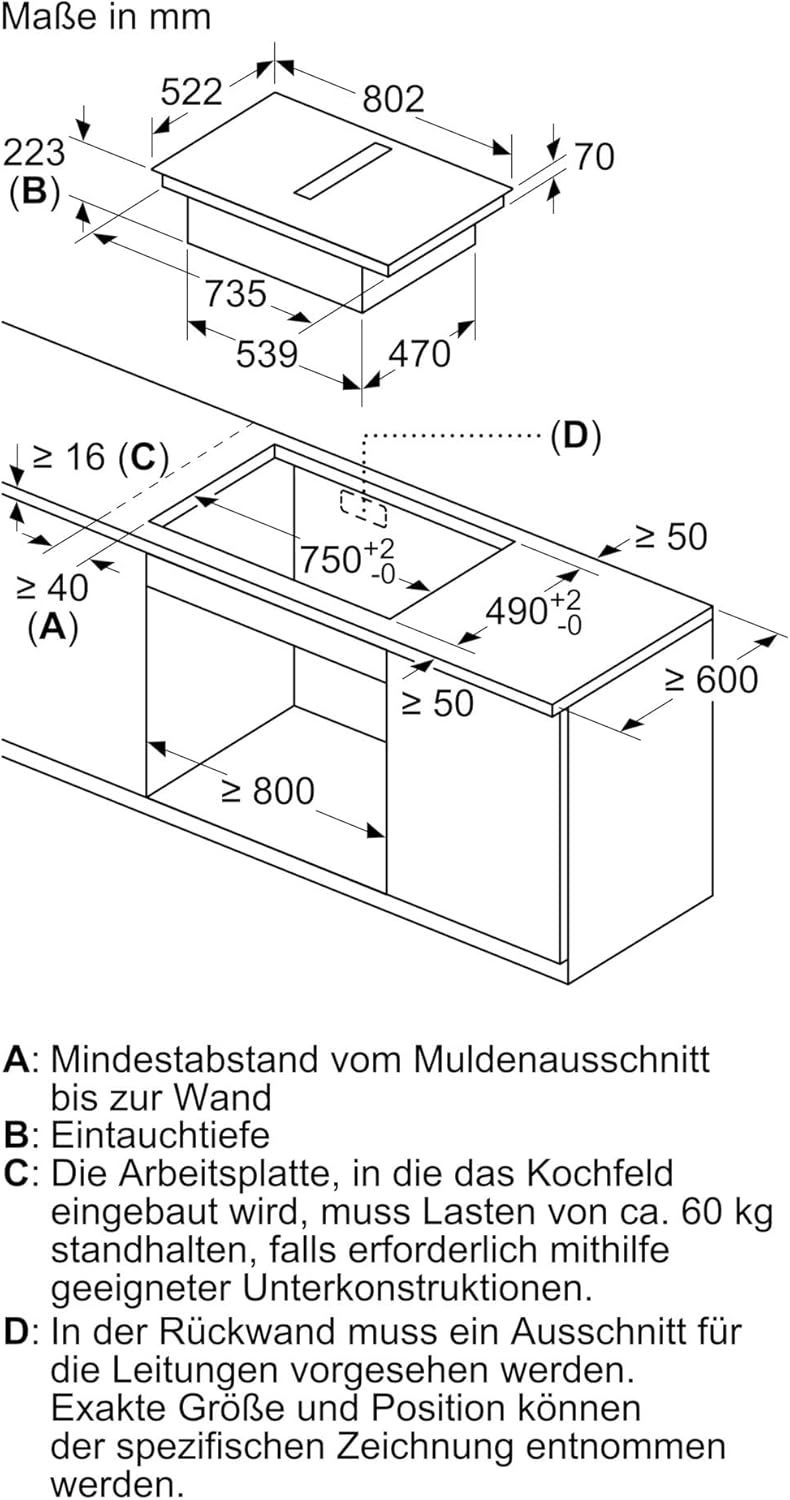 Siemens ED811HQ26E iQ500, Smartes Induktionskochfeld mit Dunstabzug, 80 cm breit, Rahmenlos aufliege