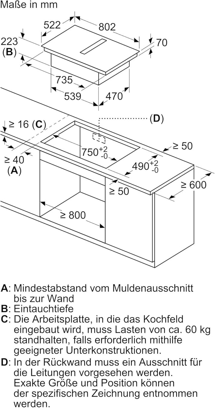 Siemens ED811HQ26E iQ500, Smartes Induktionskochfeld mit Dunstabzug, 80 cm breit, Rahmenlos aufliege