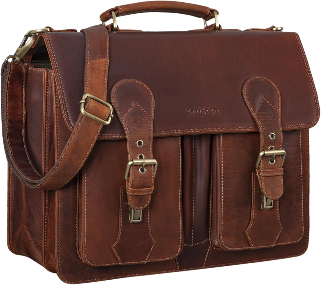 STILORD 'Kronos' Aktentasche Leder Herren Lehrertasche Leder-Tasche Büro Business gross Arbeitstasch