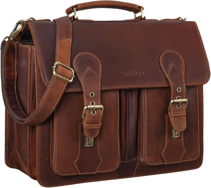 STILORD 'Kronos' Aktentasche Leder Herren Lehrertasche Leder-Tasche Büro Business gross Arbeitstasch