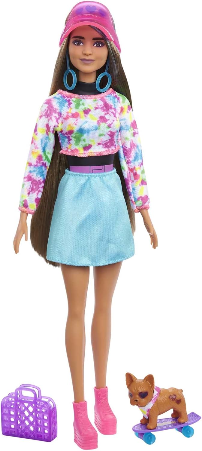 Barbie Color Reveal Totally Neon Fashions Puppe mit blau gesträhnten brünetten Haaren und 25 Überras
