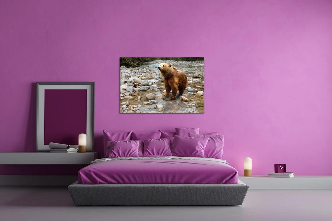 deyoli niedlicher Braunbär Format: 80x60 als Leinwandbild, Motiv fertig gerahmt auf Echtholzrahmen,