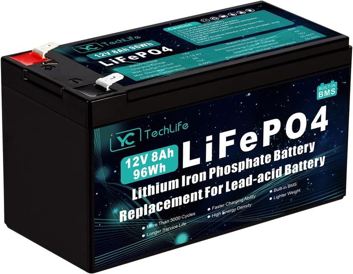12V 8Ah LiFePO4 Lithium-Akku, Deep Cycle Lithiumbatterie mit Bis Zu 3000+ Zyklen, 12V Wiederaufladba