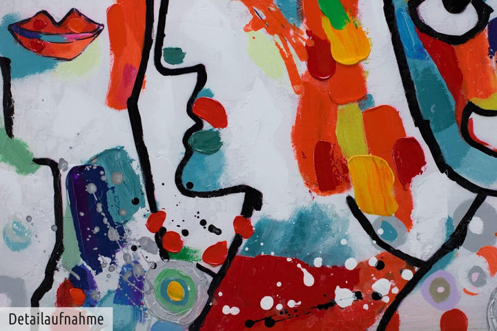 KunstLoft Leinwandbild | 100% HANDGEMALT | 90x60cm | Gemälde 'Kosmopoliten' | Gesicht | Bunt | Wandb