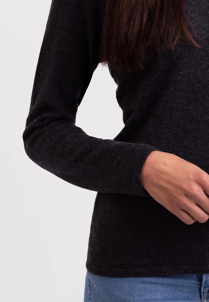 CASH-MERE.CH 100% Kaschmir Damen Pullover | Sweater Rundhalsausschnitt 2-fädig XS Dunkelgrau, XS Dun