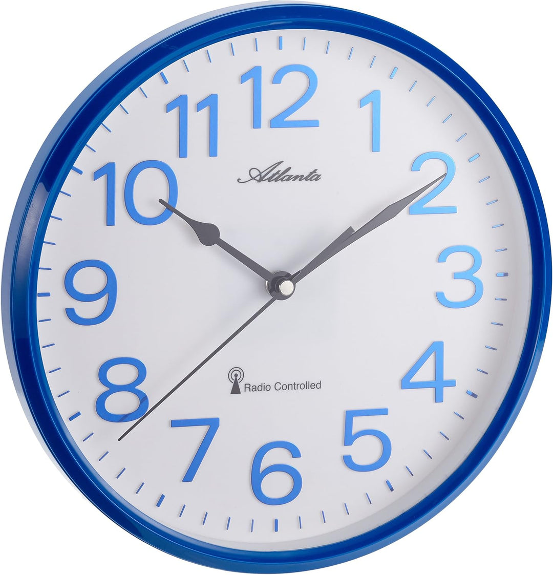 Atlanta Funkwanduhr Küchenuhr Funkgesteuert 26 cm Blau - 4378-5, Blau