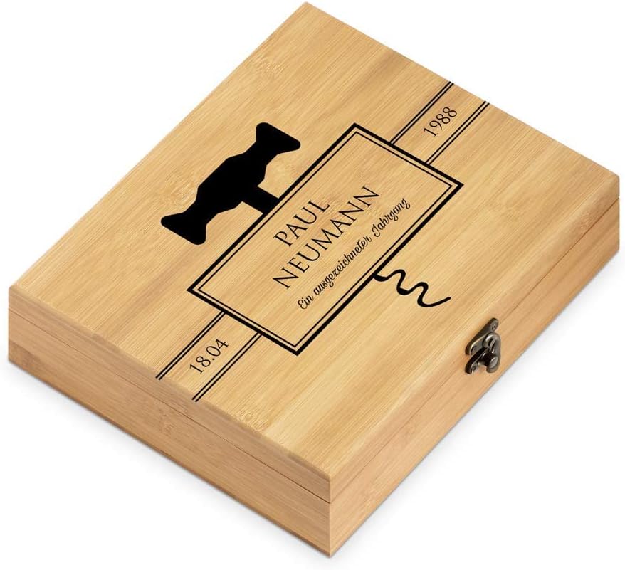 Maverton Weinöffner-Set personalisiert Weinset Sommelier Set - Geschenkbox Holzbox + 6er Weinzubehör