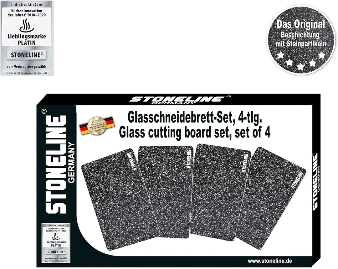 Stoneline Glas Schneidebrett, Schneidbretter Set 4-teilig, 25 x 15 cm, Stoneline Optik, hitzebeständ