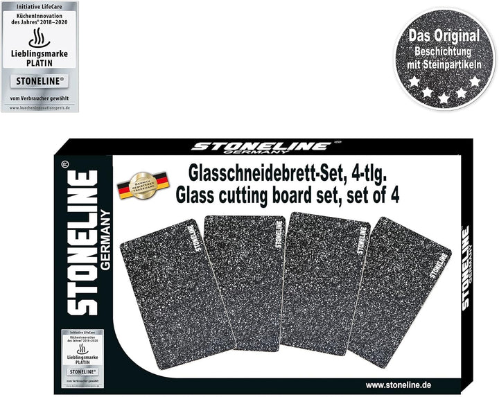 Stoneline Glas Schneidebrett, Schneidbretter Set 4-teilig, 25 x 15 cm, Stoneline Optik, hitzebeständ